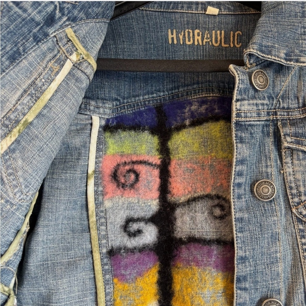 Upcycled Denim Jacket Hand Felted One Of A Kind Boho Hippie Art Whimsical Lg VTG - Picture 6 of 12